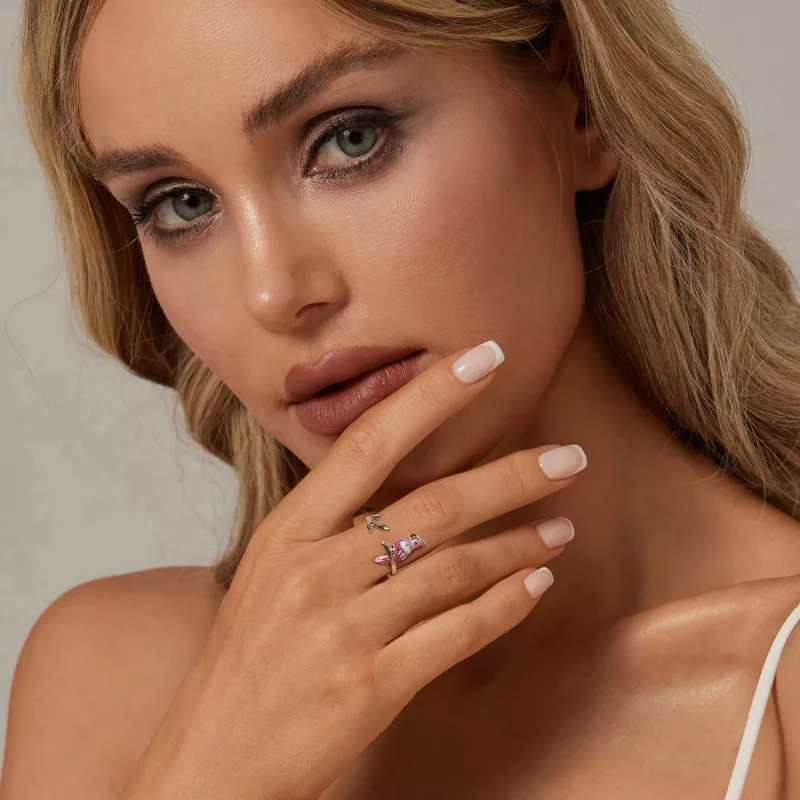(imagen para) Anillo abierto con loro rosa estilo PANDORA - BSR551-E - Ver 7
