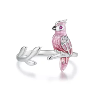 Anillo abierto con loro rosa estilo PANDORA - BSR551-E (imagen para) Anillo abierto con loro rosa estilo PANDORA - BSR551-E