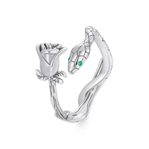 (imagen para) Anillo abierto con serpiente y rosa estilo PANDORA - SCR1041-E