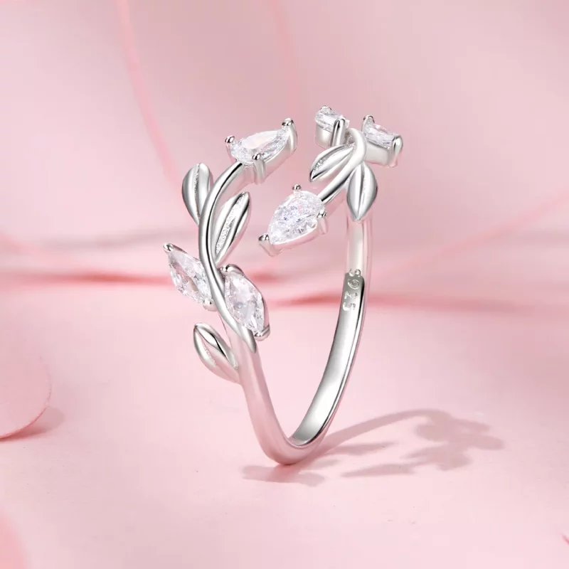 (imagen para) Anillo abierto envolvente con forma de hoja estilo PANDORA - BSR552-E - Ver 2