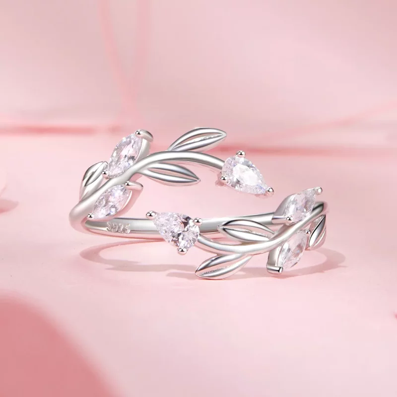 (imagen para) Anillo abierto envolvente con forma de hoja estilo PANDORA - BSR552-E - Ver 3