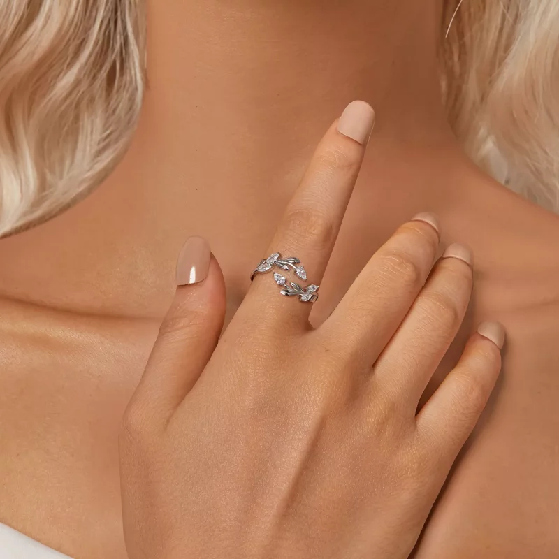 (imagen para) Anillo abierto envolvente con forma de hoja estilo PANDORA - BSR552-E - Ver 6
