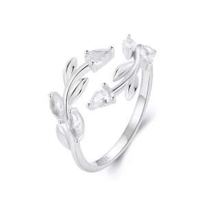 (imagen para) Anillo abierto envolvente con forma de hoja estilo PANDORA - BSR552-E