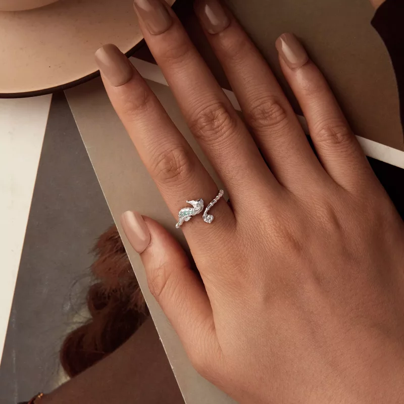 (imagen para) Anillo abierto estilo PANDORA con caballito de mar - BSR559-E - Ver 4
