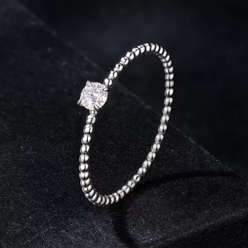 (imagen para) Anillo apilable de moissanita con cuentas exquisitas estilo PANDORA (un certific - Ver 2
