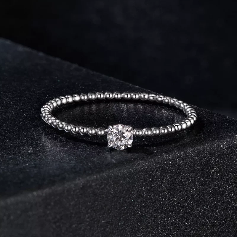 (imagen para) Anillo apilable de moissanita con cuentas exquisitas estilo PANDORA (un certific - Ver 3