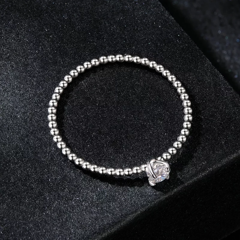 (imagen para) Anillo apilable de moissanita con cuentas exquisitas estilo PANDORA (un certific - Ver 4