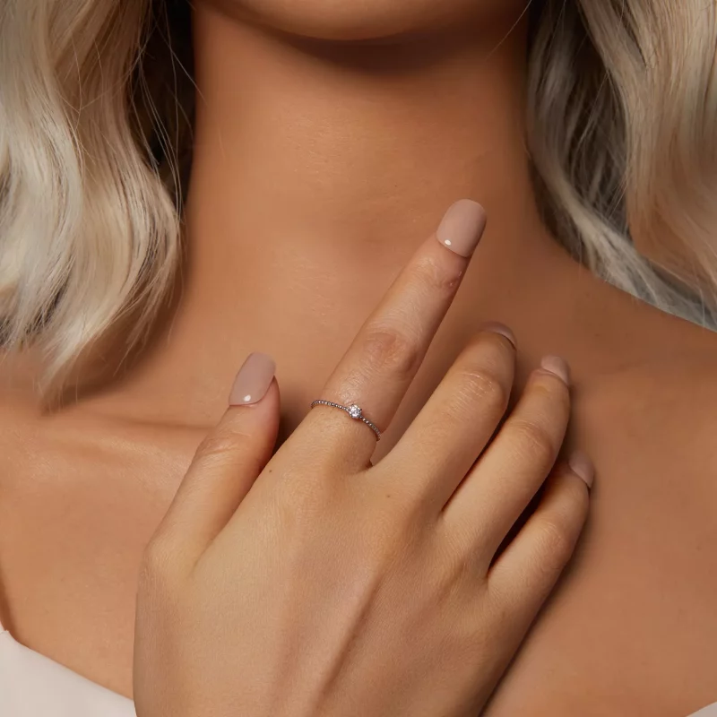 (imagen para) Anillo apilable de moissanita con cuentas exquisitas estilo PANDORA (un certific - Ver 6