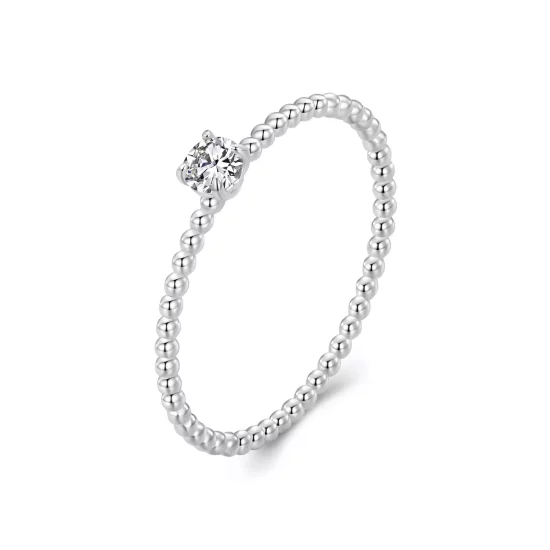 (imagen para) Anillo apilable de moissanita con cuentas exquisitas estilo PANDORA (un certificado) - MSR046