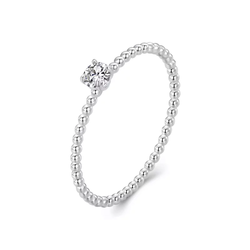 (imagen para) Anillo apilable de moissanita con cuentas exquisitas estilo PANDORA (un certificado) - MSR046