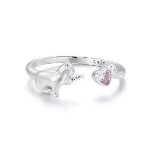 (imagen para) Anillo de apertura con diseño de gato estilo PANDORA - SCR1027-E