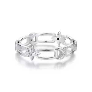 (imagen para) Anillo de cadena con estrella y luna estilo PANDORA - SCR1043