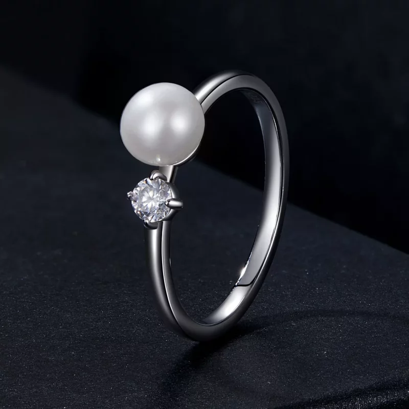 (imagen para) Anillo de moissanita con perla natural estilo PANDORA (con un certificado) - MSR - Ver 2
