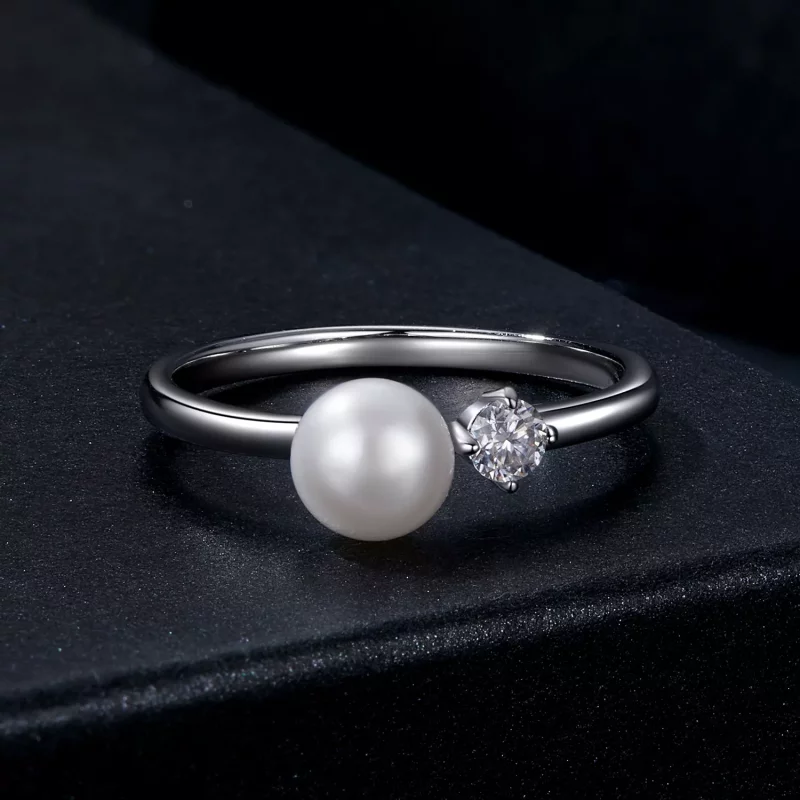 (imagen para) Anillo de moissanita con perla natural estilo PANDORA (con un certificado) - MSR - Ver 3