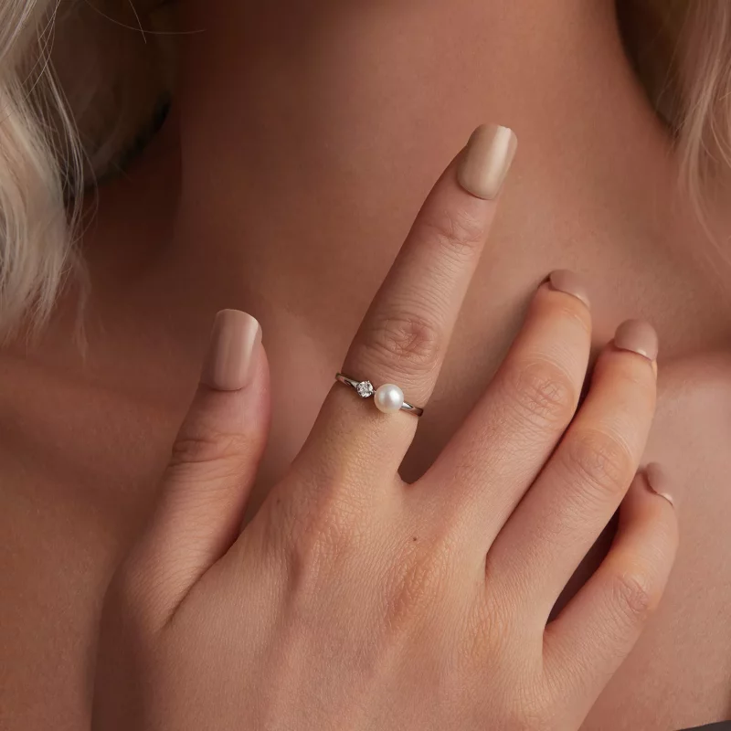 (imagen para) Anillo de moissanita con perla natural estilo PANDORA (con un certificado) - MSR - Ver 4