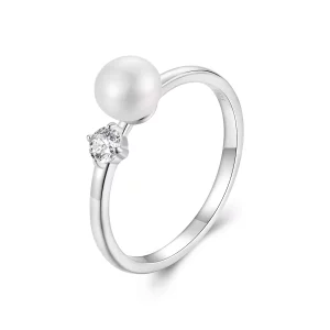 (imagen para) Anillo de moissanita con perla natural estilo PANDORA (con un certificado) - MSR053