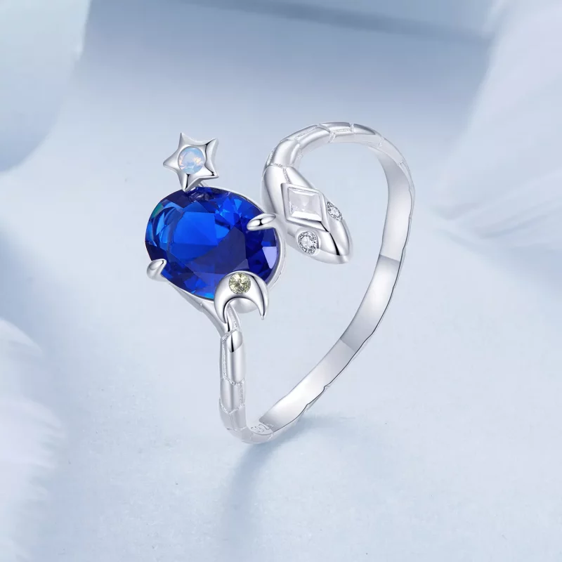 (imagen para) Anillo serpiente con forma de estrella y luna estilo PANDORA - BSR557 - Ver 2