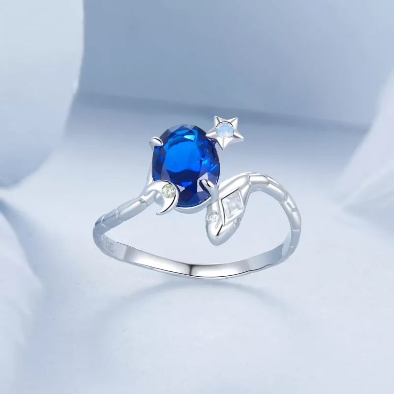 (imagen para) Anillo serpiente con forma de estrella y luna estilo PANDORA - BSR557 - Ver 3