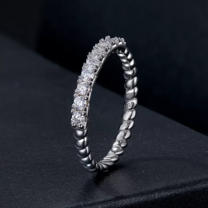 (imagen para) Anillo texturizado de moissanita estilo PANDORA (un certificado) - MSR052 - Ver 2