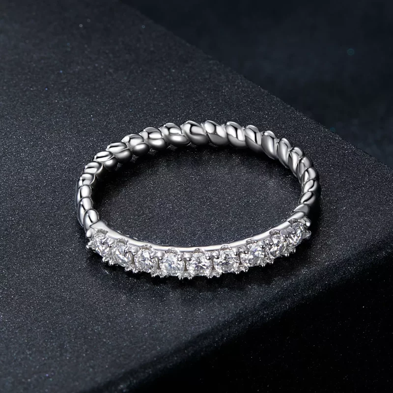 (imagen para) Anillo texturizado de moissanita estilo PANDORA (un certificado) - MSR052 - Ver 3