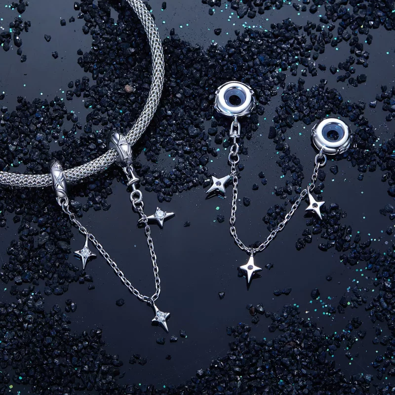 (imagen para) Cadena de seguridad con forma de estrella estilo PANDORA - SCC2789 - Ver 4