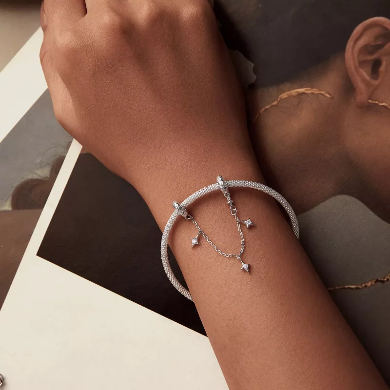 (imagen para) Cadena de seguridad con forma de estrella estilo PANDORA - SCC2789 - Ver 6