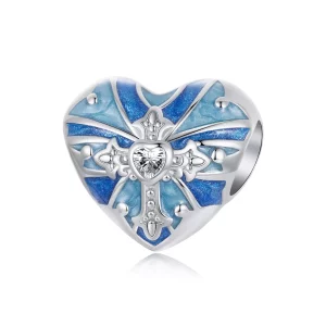 Charm con forma de cruz en forma de corazón estilo PANDORA - BSC1024 (imagen para) Charm con forma de cruz en forma de corazón estilo PANDORA - BSC1024