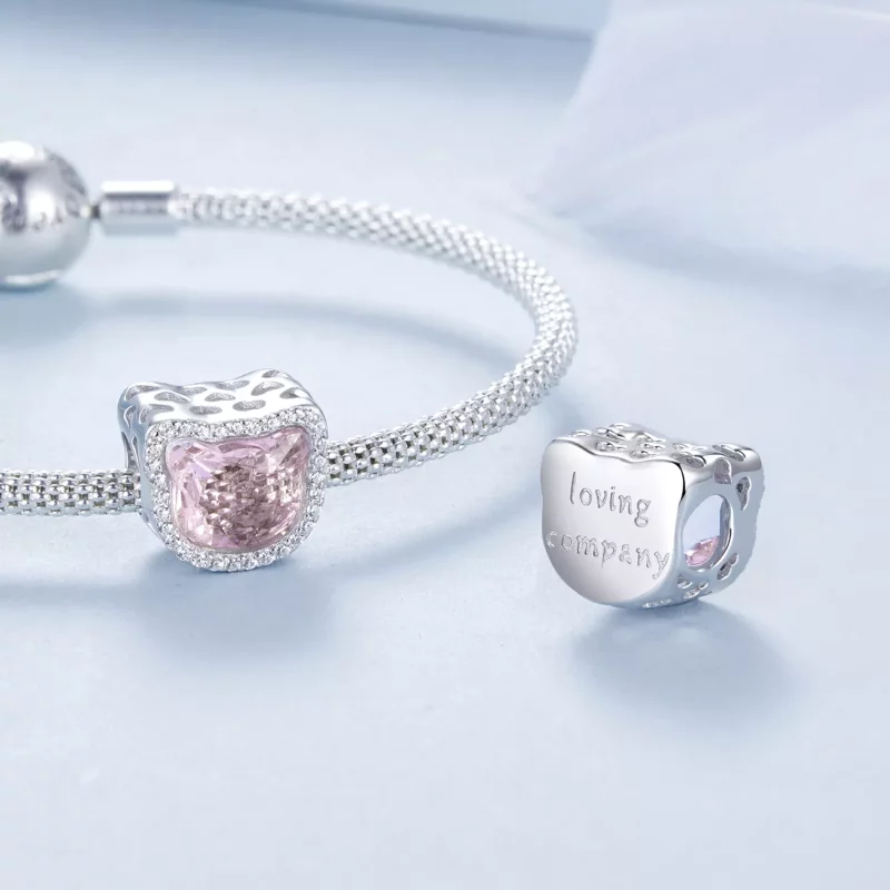 (imagen para) Charm de gato rosa estilo PANDORA - BSC1020 - Ver 4
