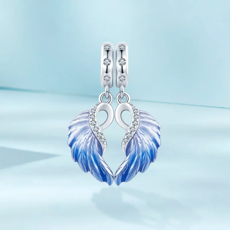 (imagen para) Colgante doble de alas azules estilo PANDORA - SCC2781 - Ver 2
