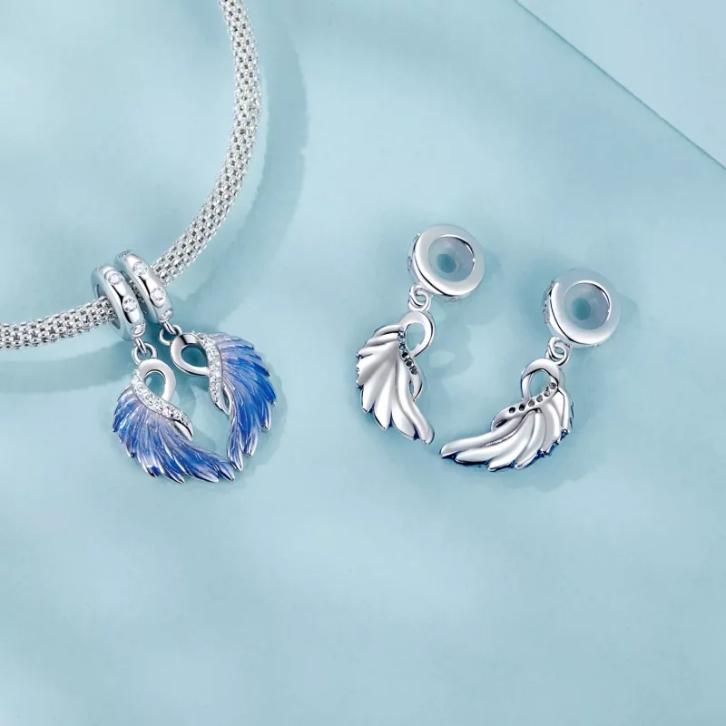 (imagen para) Colgante doble de alas azules estilo PANDORA - SCC2781 - Ver 5