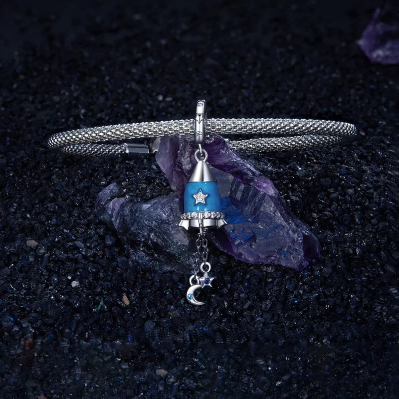 (imagen para) Colgante estilo PANDORA con forma de estrella, luna y cohete - SCC2788 - Ver 3