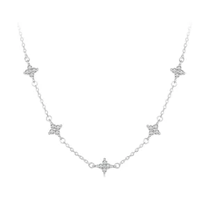 Collar estilo PANDORA con trébol de cuatro hojas y estrella - BSN394 (imagen para) Collar estilo PANDORA con trébol de cuatro hojas y estrella - BSN394