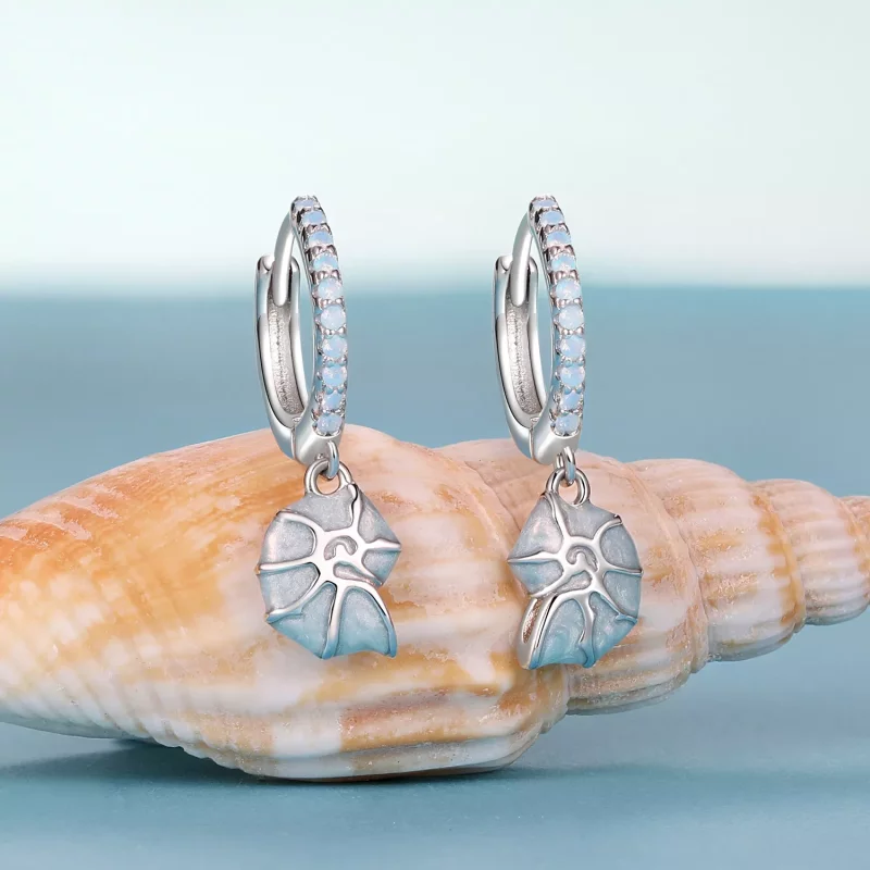 (imagen para) Pendientes de caracola azul estilo PANDORA - BSE1012 - Ver 2
