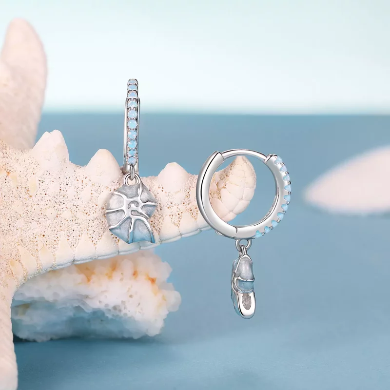 (imagen para) Pendientes de caracola azul estilo PANDORA - BSE1012 - Ver 3