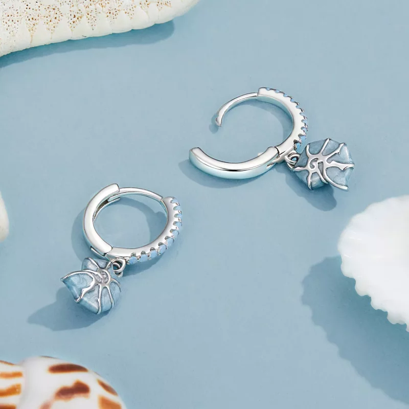 (imagen para) Pendientes de caracola azul estilo PANDORA - BSE1012 - Ver 4