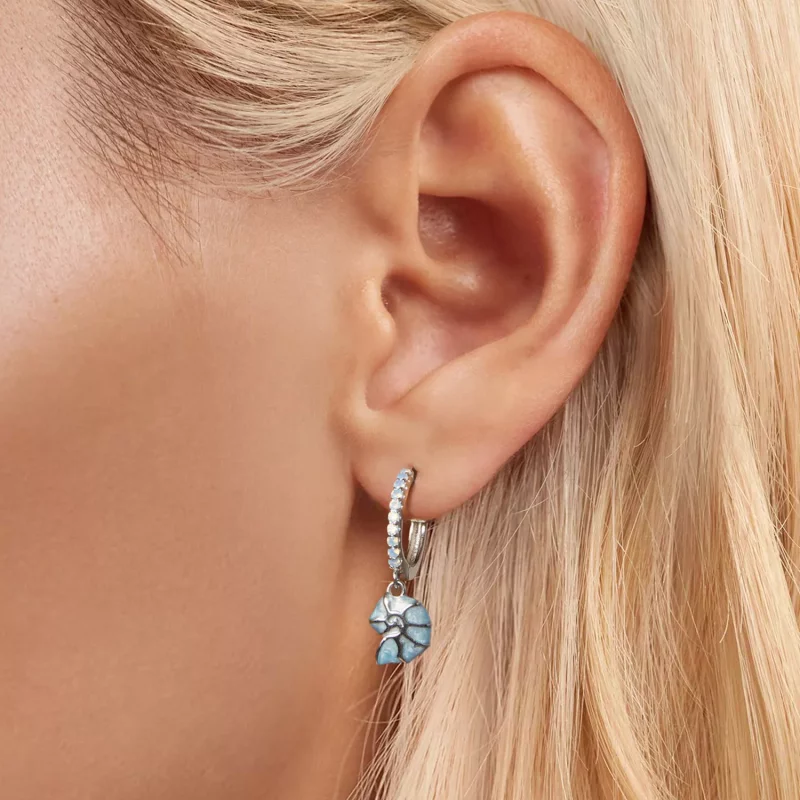 (imagen para) Pendientes de caracola azul estilo PANDORA - BSE1012 - Ver 5