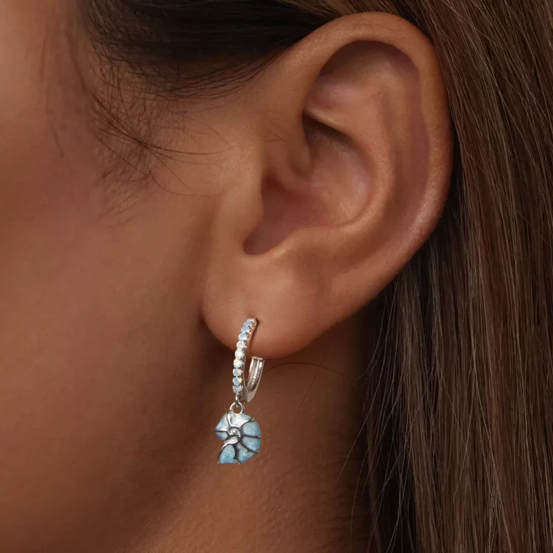 (imagen para) Pendientes de caracola azul estilo PANDORA - BSE1012 - Ver 6