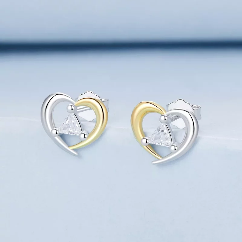 (imagen para) Pendientes de corazón en dos tonos estilo PANDORA - BSE1027 - Ver 2