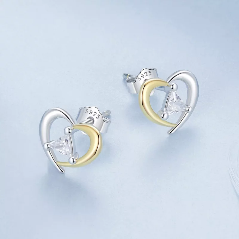 (imagen para) Pendientes de corazón en dos tonos estilo PANDORA - BSE1027 - Ver 3