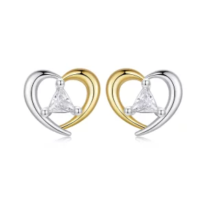 Pendientes de corazón en dos tonos estilo PANDORA - BSE1027 (imagen para) Pendientes de corazón en dos tonos estilo PANDORA - BSE1027
