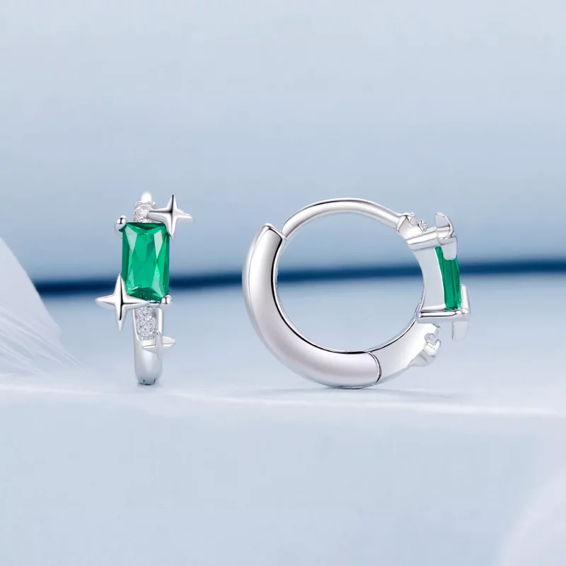 (imagen para) Pendientes de estrella esmeralda estilo PANDORA - BSE1036 - Ver 2