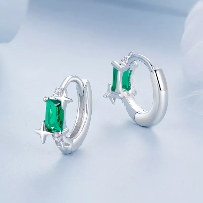 (imagen para) Pendientes de estrella esmeralda estilo PANDORA - BSE1036 - Ver 3