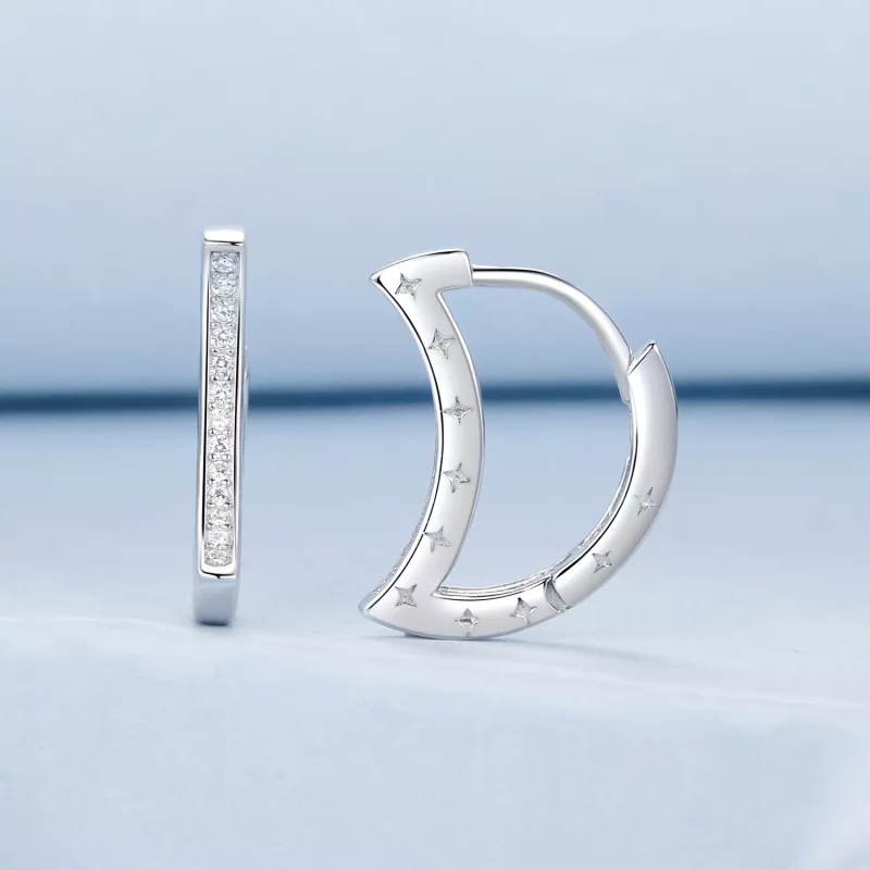 (imagen para) Pendientes de estrella y luna estilo PANDORA - BSE1031 - Ver 2