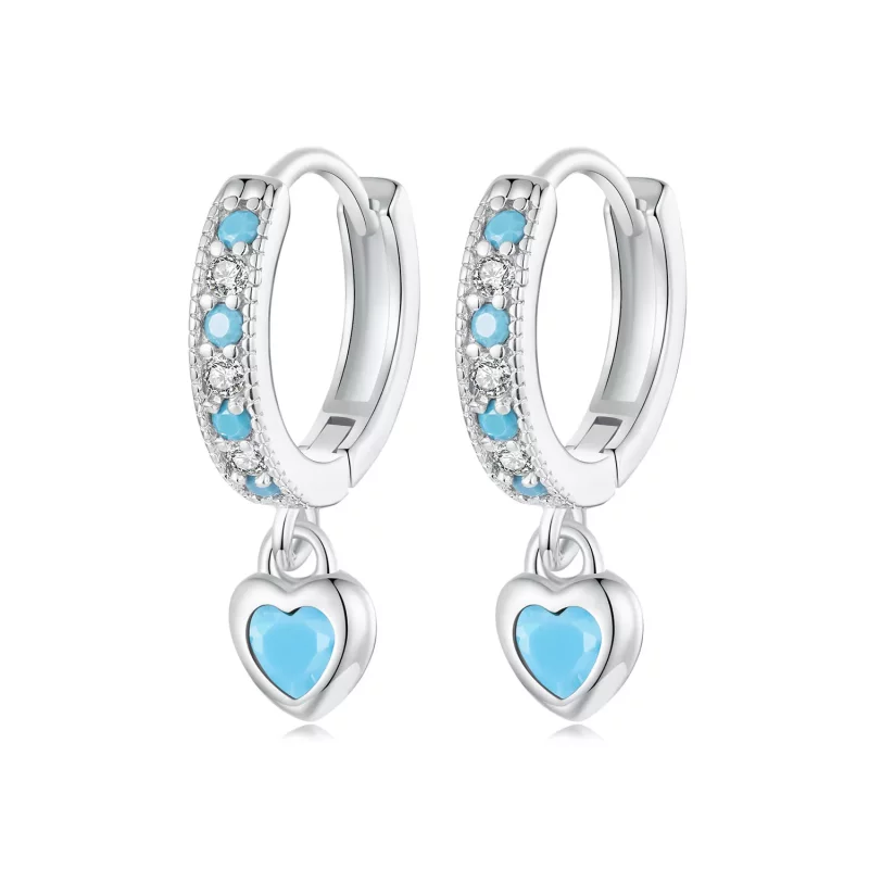 (imagen para) Pendientes de turquesa en forma de corazón estilo PANDORA - SCE1738