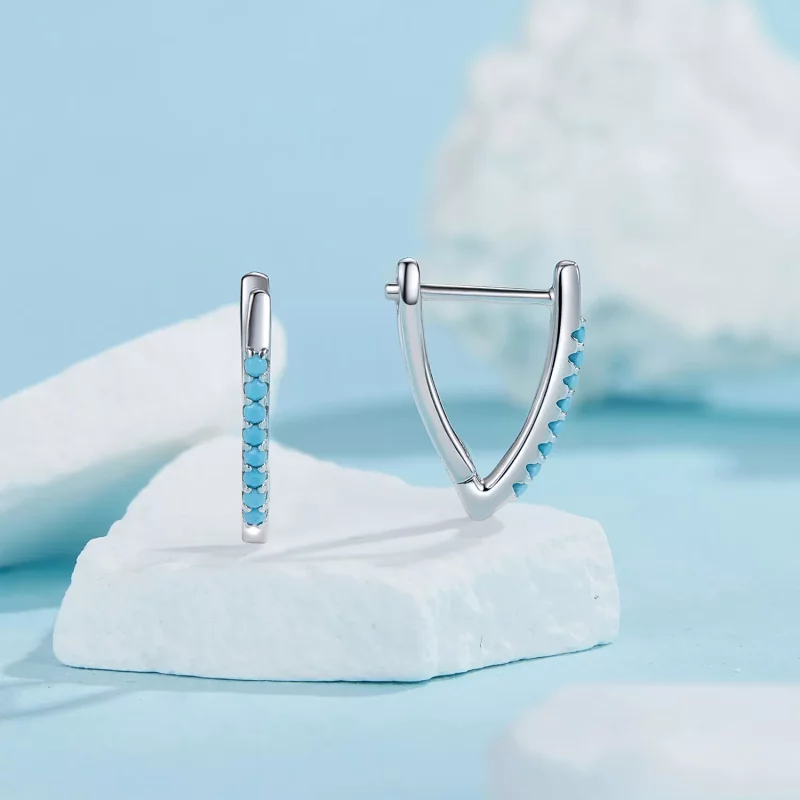 (imagen para) Pendientes de turquesa en forma de V estilo PANDORA - BSE1020 - Ver 2
