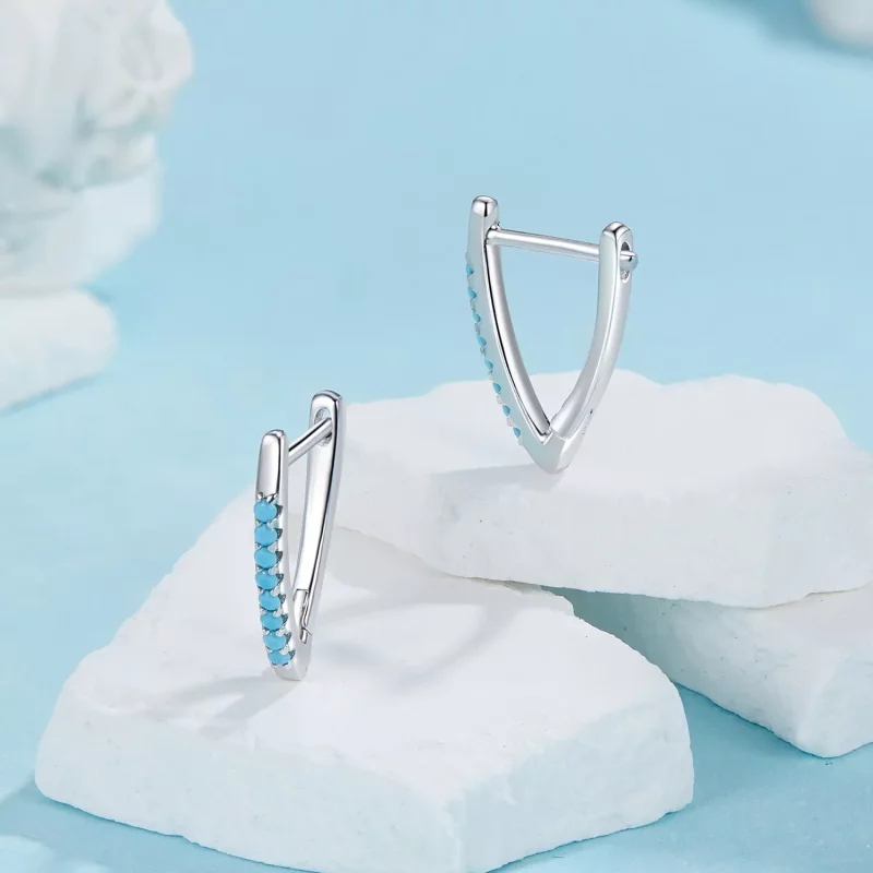 (imagen para) Pendientes de turquesa en forma de V estilo PANDORA - BSE1020 - Ver 3