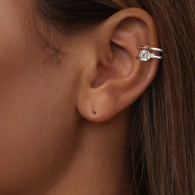 (imagen para) Pendientes estilo brazalete de doble moissanita estilo PANDORA (con un certifica - Ver 6