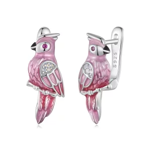 (imagen para) Pendientes estilo Pandora con diseño de loro rosa - BSE1005
