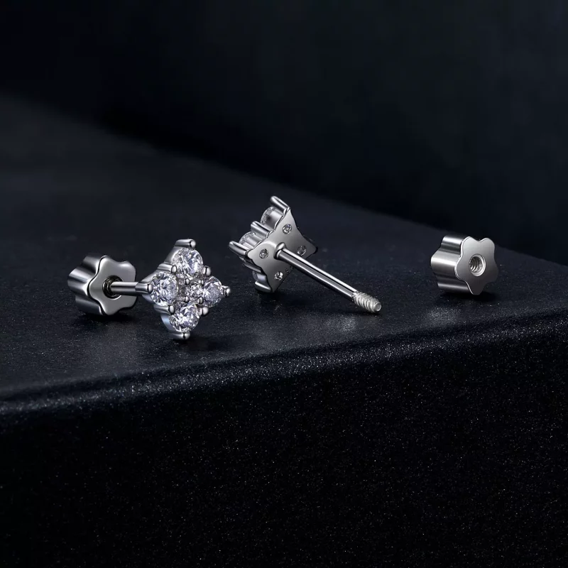 (imagen para) Pendientes estilo PANDORA con moissanita y trébol de cuatro hojas (con un certif - Ver 2