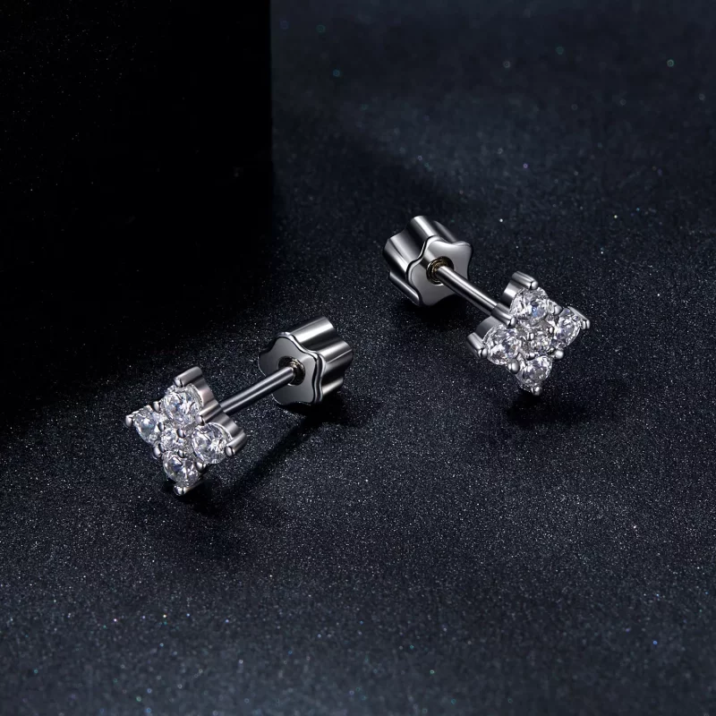 (imagen para) Pendientes estilo PANDORA con moissanita y trébol de cuatro hojas (con un certif - Ver 3